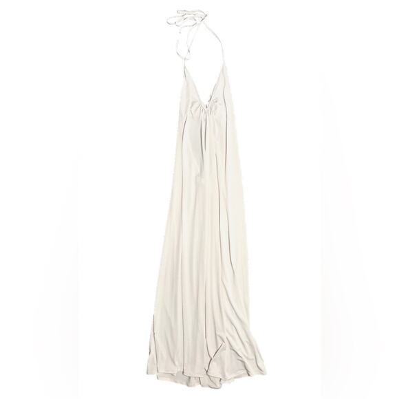 NWOT Ityway Ivory Low V Halter Maxi Dress – Open Back, Ruched Detail (One Size) - Picture 3 of 8